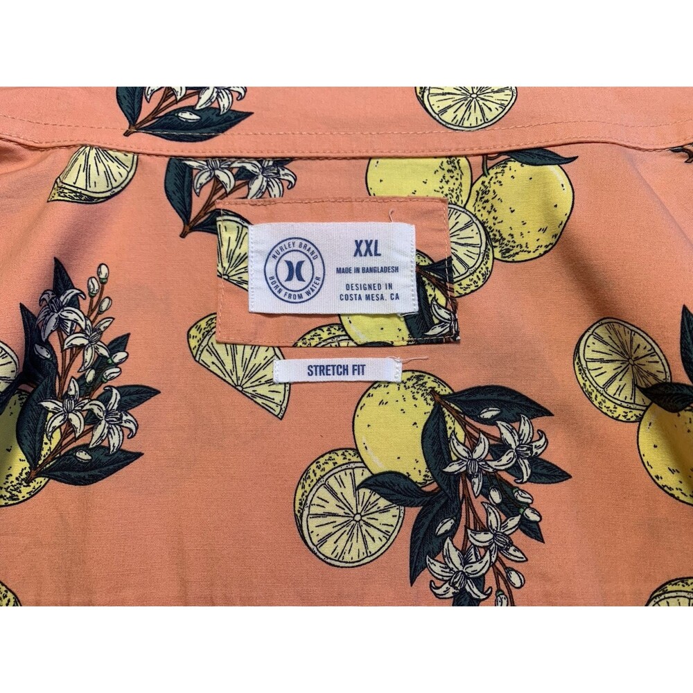 XXL Hurley Brand Cotton Stretch Fit Hawaiian Shirt Lemons Tropical